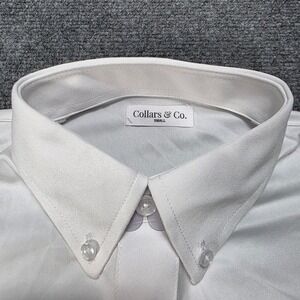 Collars & Co Mens Small White Button Down Dress Collar Polo Shirt Long Sleeve